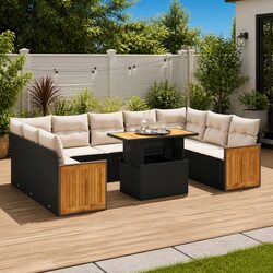 Stylish 10-Piece Black Poly Rattan Garden Sofa Set
