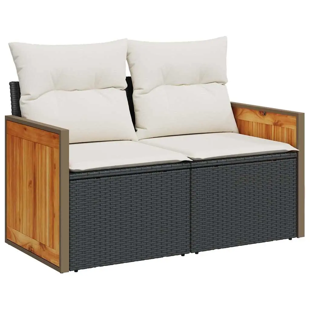 10-Piece Black Poly Rattan Garden Sofa Set