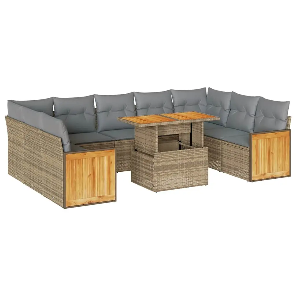 Garden Sofa Set PE Rattan 10 Piece Beige with Cushions