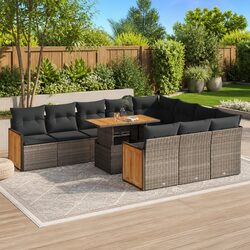 High-Quality 11 Piece Grey Poly Rattan Garden Sofa Set