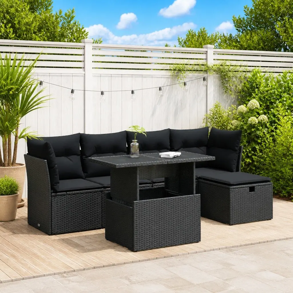 6 Piece Modular Garden Sofa Set in Black Rattan