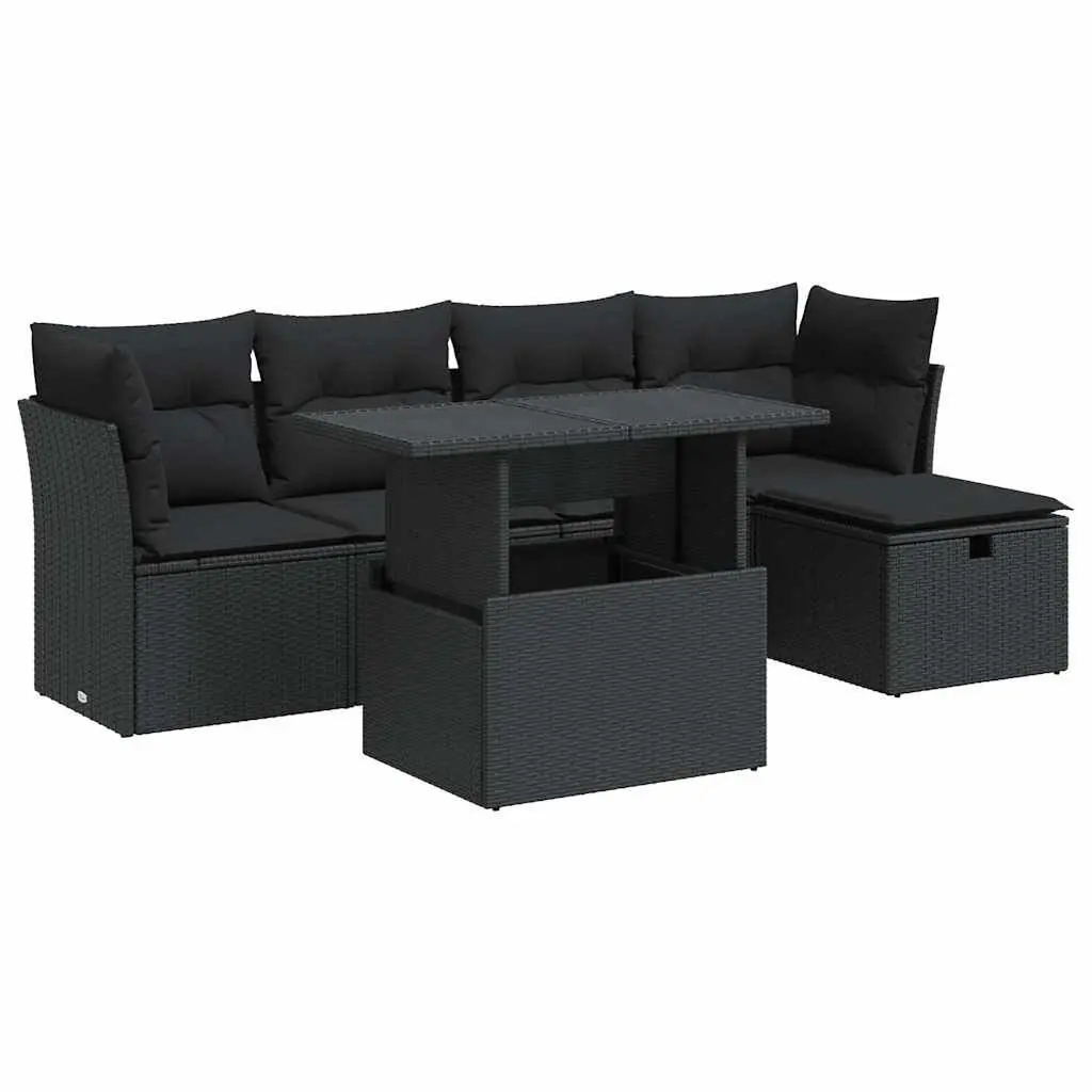 6 Piece Modular Garden Sofa Set in Black Rattan