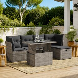 Premium 6-Piece Grey Poly Rattan Garden Sofa Set