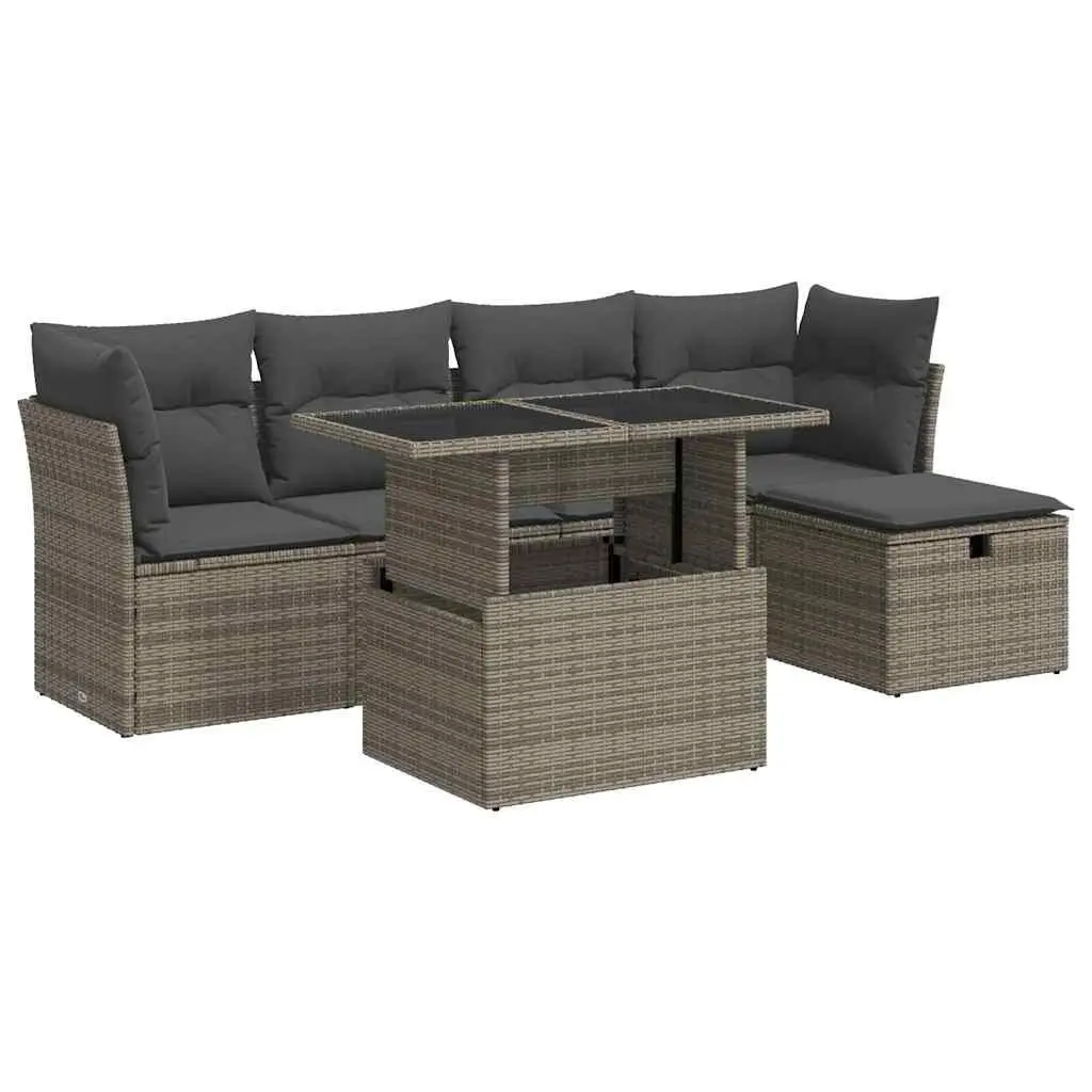 Garden Sofa Set PE Rattan 6 Piece Modular Outdoor Furniture Grey