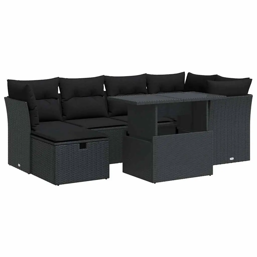 Garden Sofa Set PE Rattan 7 Piece Outdoor Furniture Black
