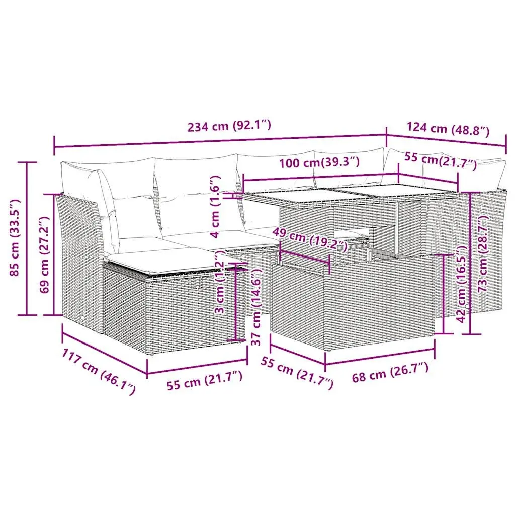 Garden Sofa Set PE Rattan 7 Piece Outdoor Furniture Black