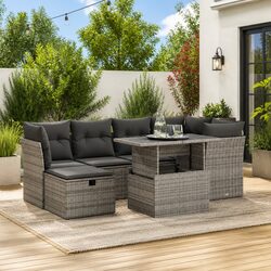 Sturdy 7 Piece Grey Outdoor Garden Sofa Set with Storage