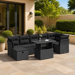 Premium 8-Piece Black Modular Garden Sofa Set