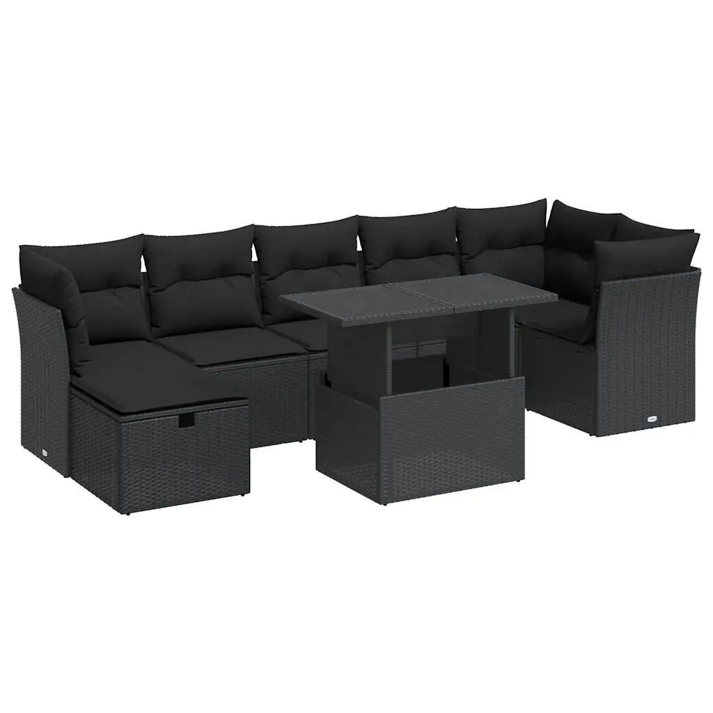8-Piece Black Modular Garden Sofa Set