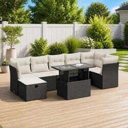 Premium 8-Piece Black Rattan Garden Sofa Set