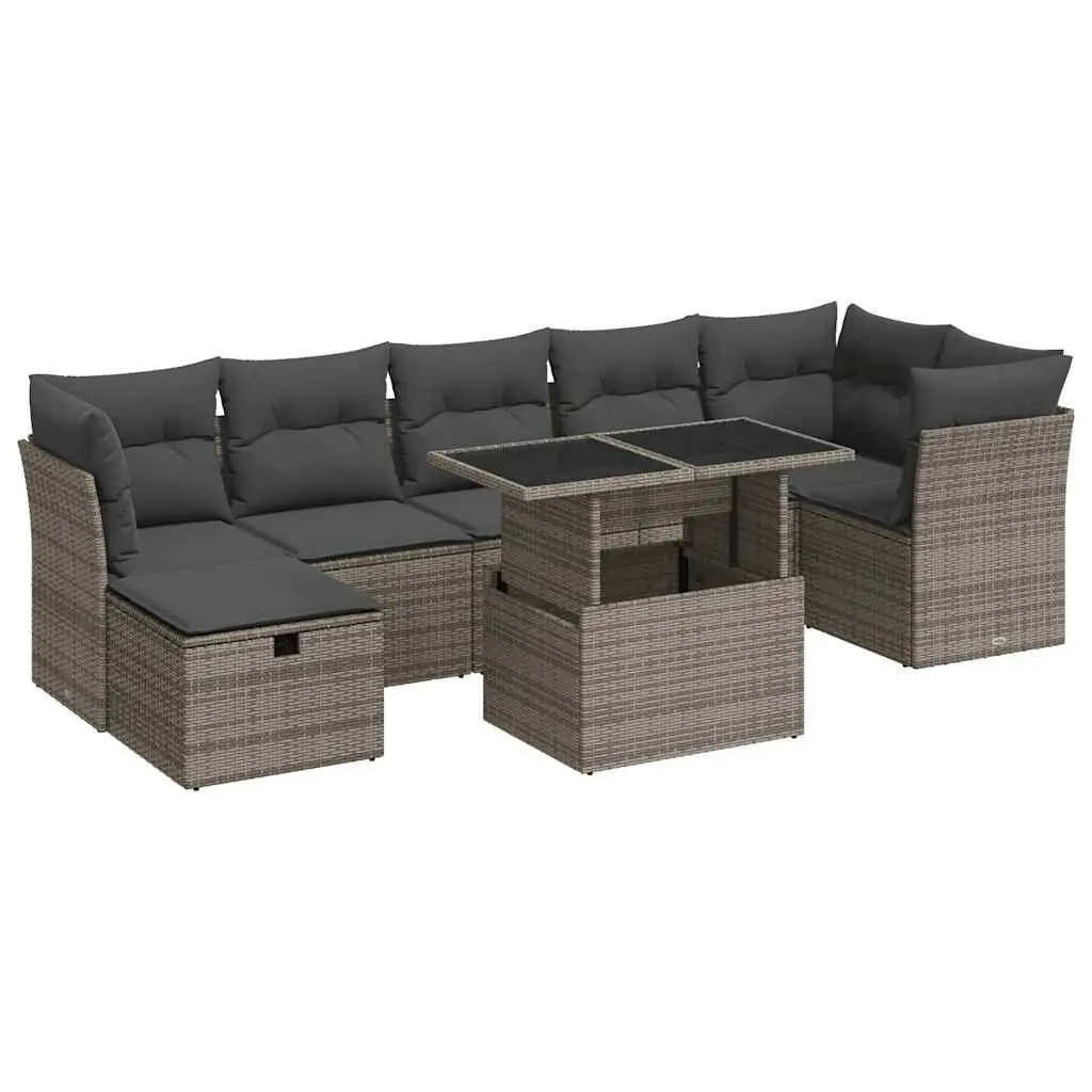Garden Sofa Set PE Rattan 8 Piece Modular Outdoor Furniture Grey
