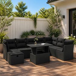 High-Quality 9 Piece Modular Garden Sofa Set in Black
