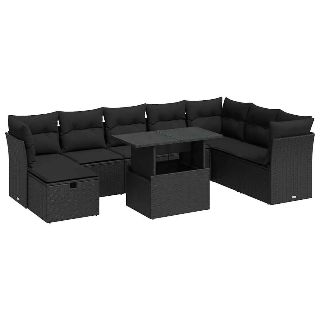 Garden Sofa Set PE Rattan 9 Piece Modular Outdoor Furniture Black