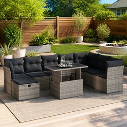 Durable 9 Piece Grey Rattan Garden Sofa Set