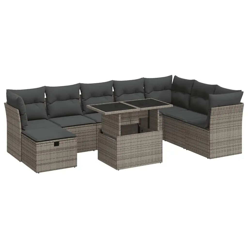 9 Piece Garden Sofa Set PE Rattan Grey Modular Outdoor Furniture Patio Seating