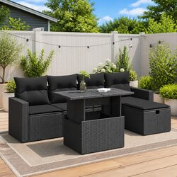 Premium 6 Piece Black Outdoor Rattan Sofa Set