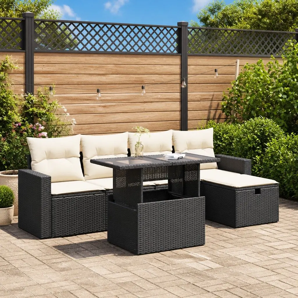 Garden Sofa Set PE Rattan 6 Piece Outdoor Furniture Black