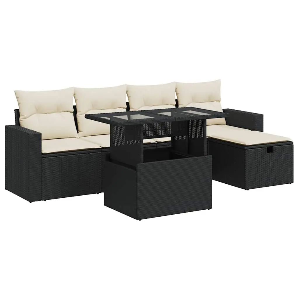 Garden Sofa Set PE Rattan 6 Piece Outdoor Furniture Black