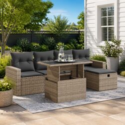 Premium 6 Piece Garden Sofa Set with Cushions in Grey