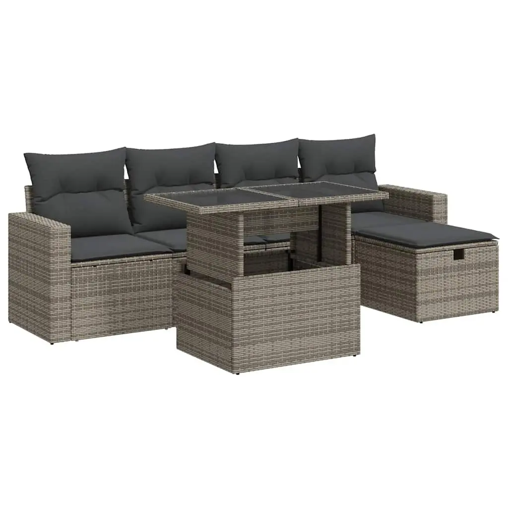 Garden Sofa Set PE Rattan 6 Piece Outdoor Furniture Patio Seating Grey with Cushions