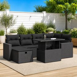 Black Poly Rattan 7 Piece Outdoor Sofa Set