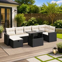 8 Piece Black Poly Rattan Garden Sofa Set for Outdoor Use