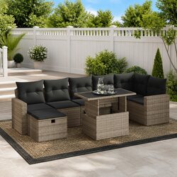 Modular 8-Piece Grey Poly Rattan Garden Sofa Set