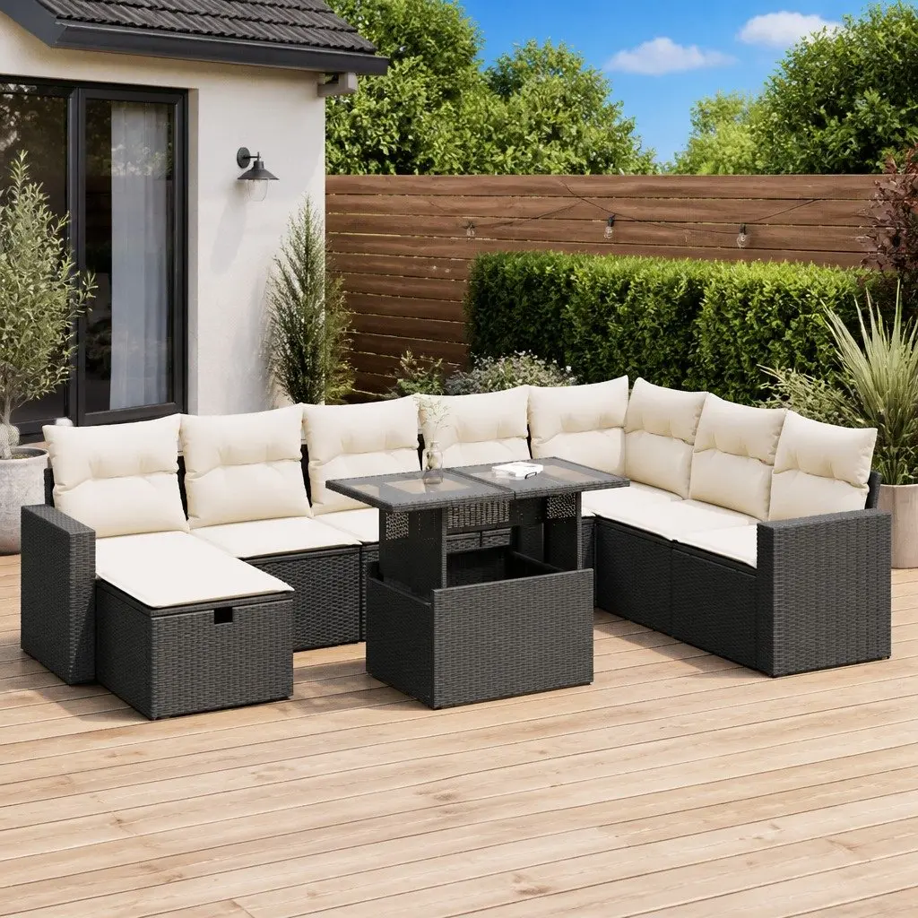 Garden Sofa Set PE Rattan 9 Piece Modular Outdoor Furniture Black