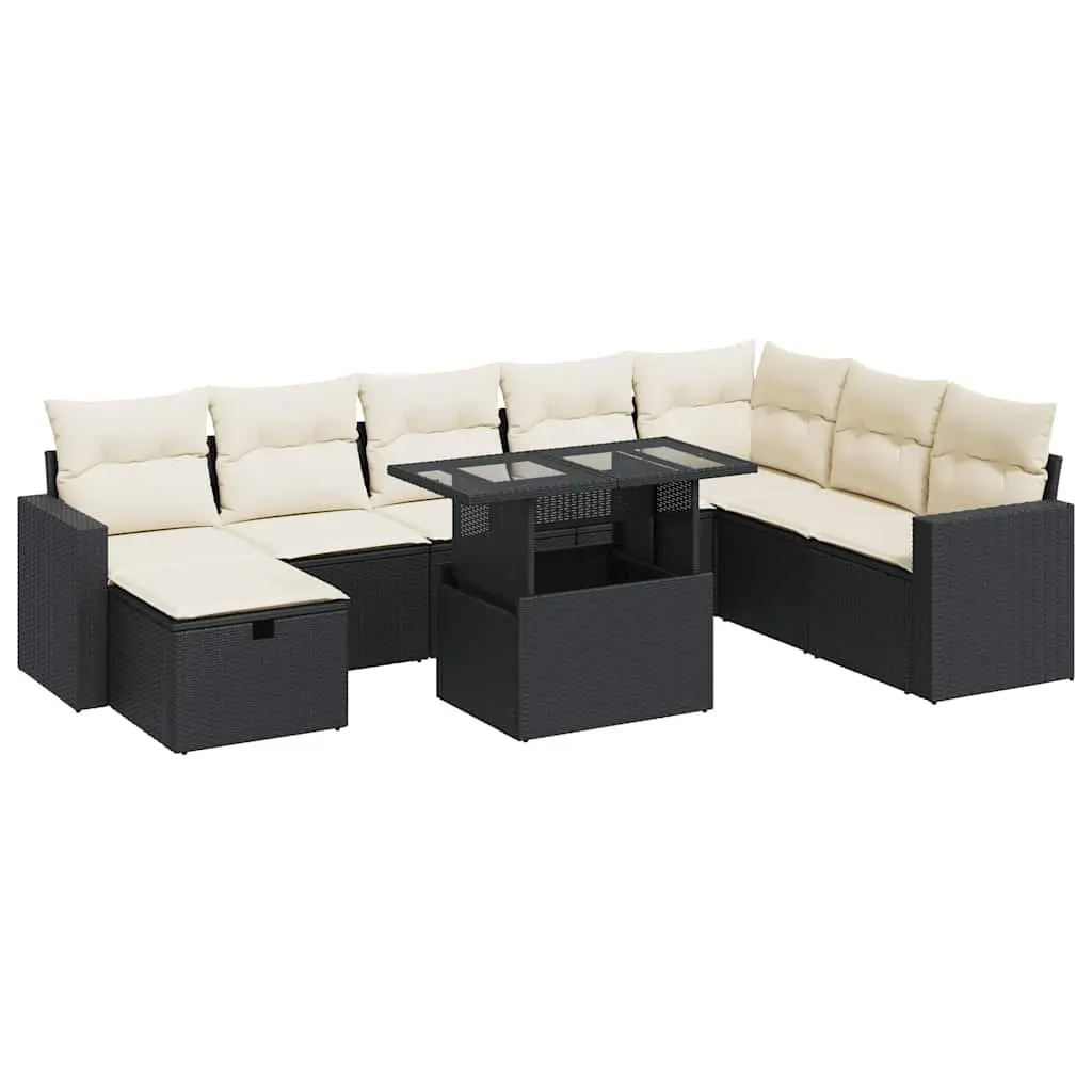 Garden Sofa Set PE Rattan 9 Piece Modular Outdoor Furniture Black