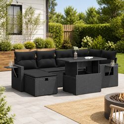 Durable 7 Piece Black Garden Sofa Set with Storage