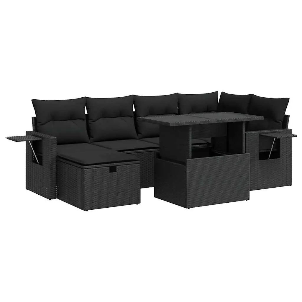7 Piece Garden Sofa Set PE Rattan Black Outdoor Furniture