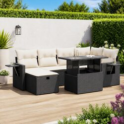 Premium 7 Piece Black Poly Rattan Garden Sofa Set