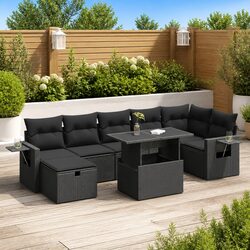 8-Piece Black Rattan Garden Sofa Set for Outdoor Spaces