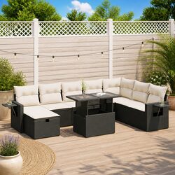 Black 9 Piece Modular Garden Sofa Set in Poly Rattan