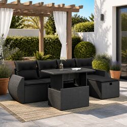 Premium 6-Piece Outdoor Garden Sofa Set in Black Rattan