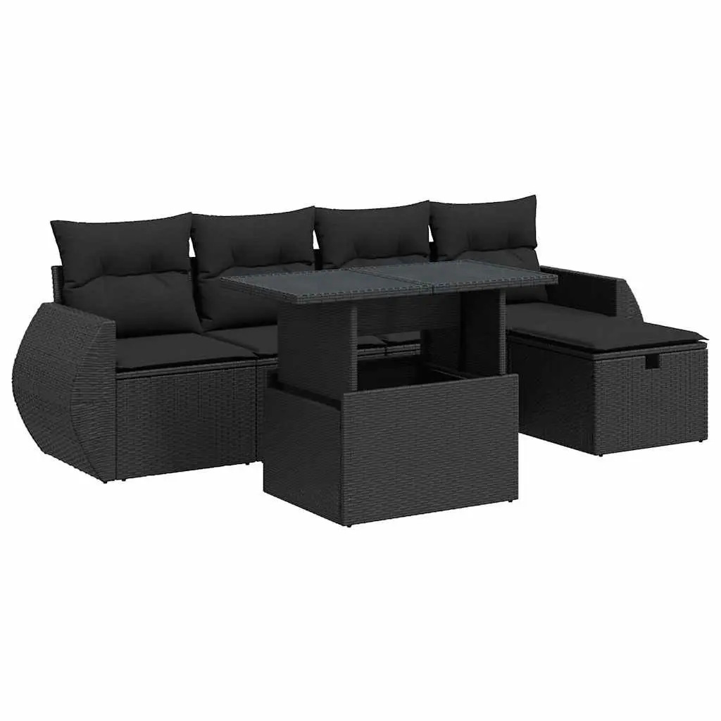 6-Piece Outdoor Garden Sofa Set in Black Rattan