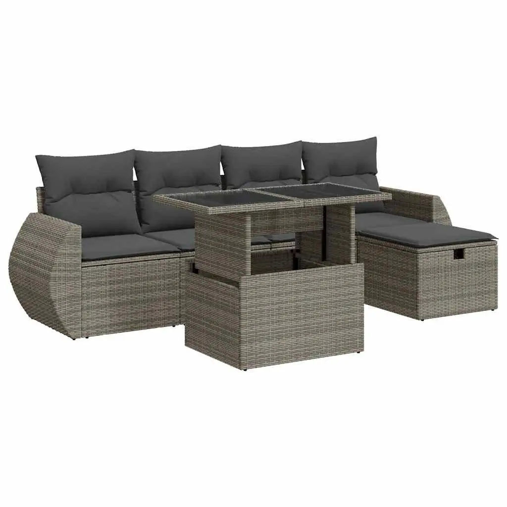 Garden Sofa Set PE Rattan 6 Piece Modular Outdoor Furniture Grey