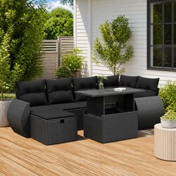 Durable 7 Piece Black Poly Rattan Garden Sofa Set