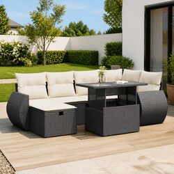 Premium 7 Piece Outdoor Garden Sofa Set in Black Rattan