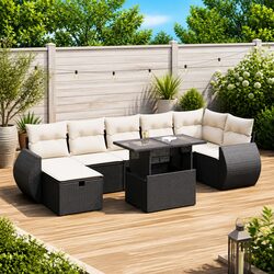 Premium 8 Piece Outdoor Black Poly Rattan Sofa Set