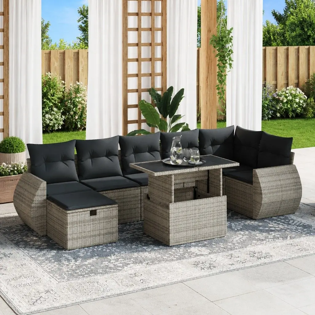 8-Piece Grey Poly Rattan Garden Sofa Set