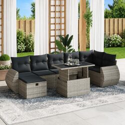 Premium 8-Piece Grey Poly Rattan Garden Sofa Set