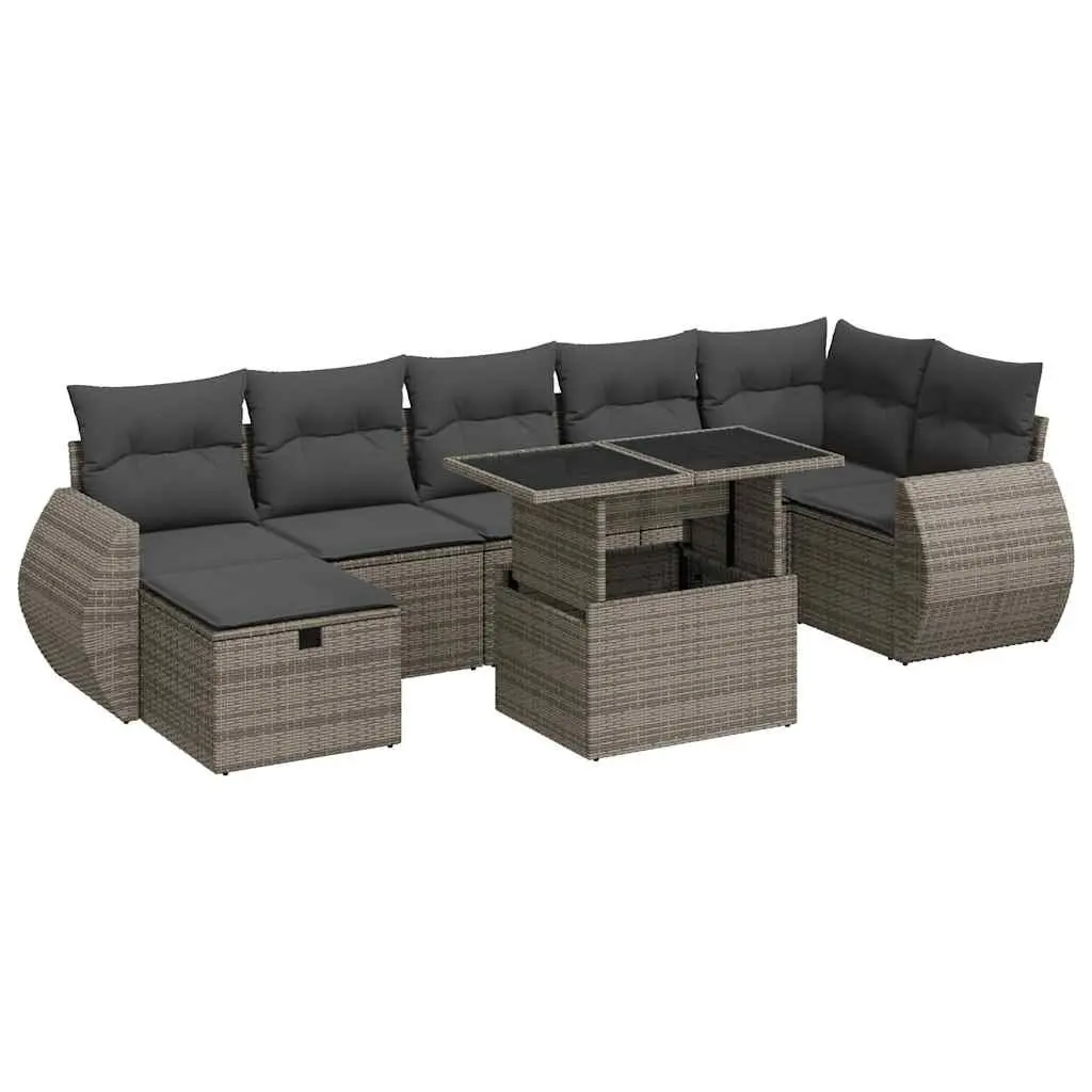 8-Piece Grey Poly Rattan Garden Sofa Set
