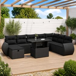 Durable 9 Piece Modular Black Rattan Garden Sofa Set