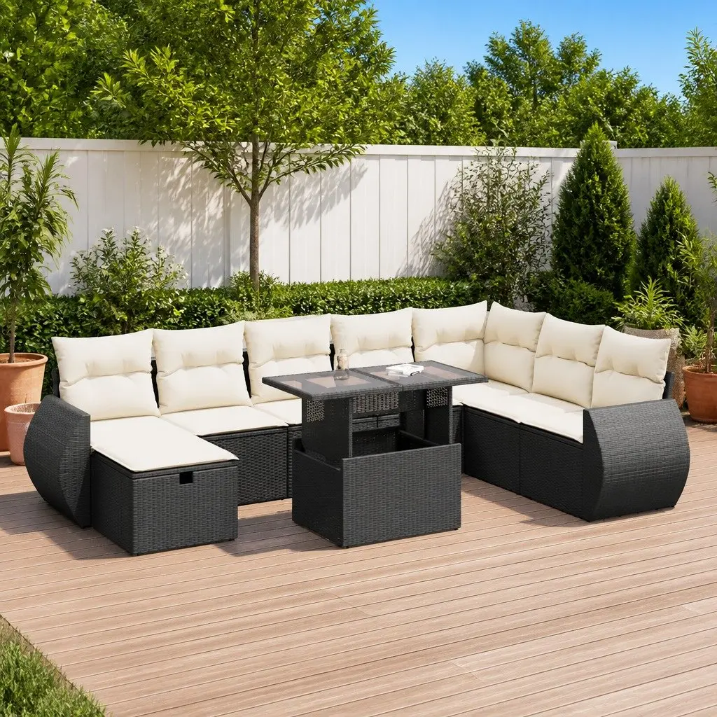 9 Piece Modular Garden Sofa Set in Black Rattan
