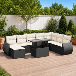 Premium 9 Piece Modular Garden Sofa Set in Black Rattan