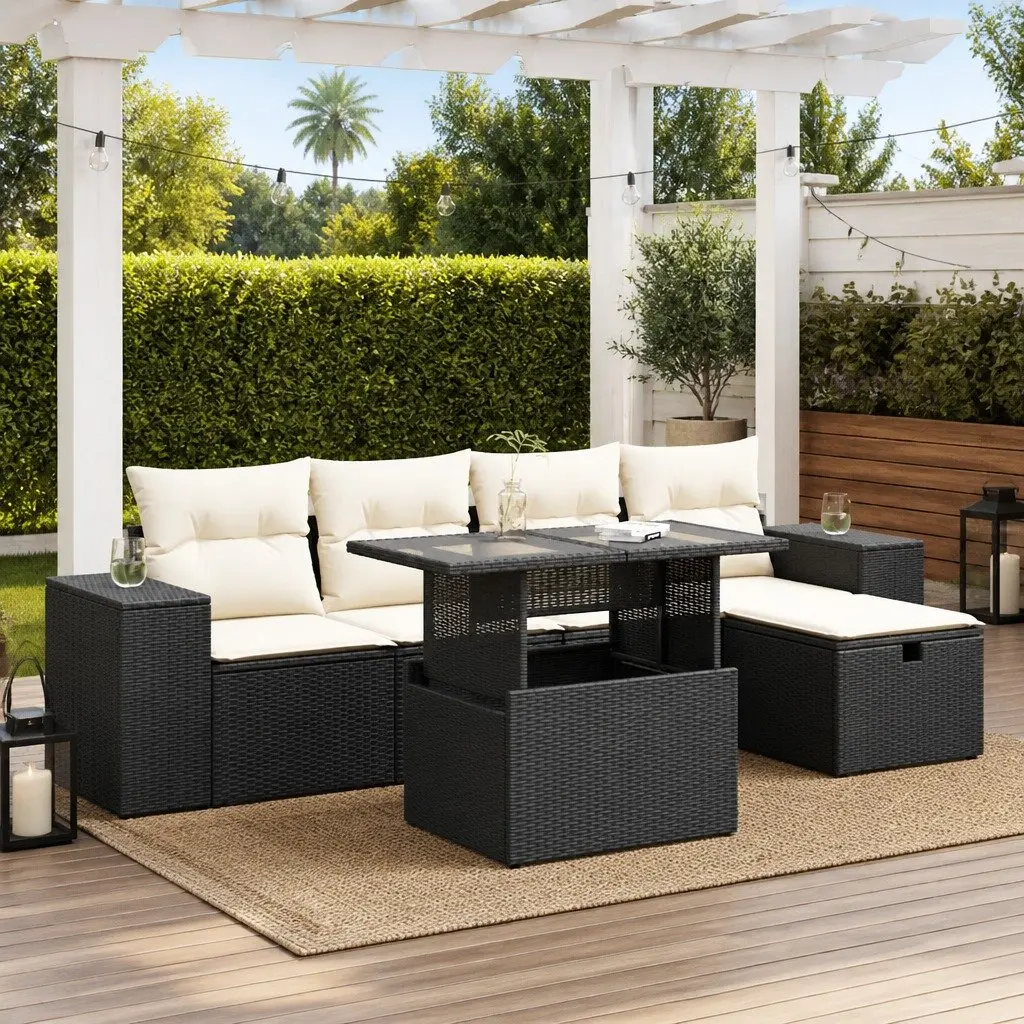 Garden Sofa Set PE Rattan 6 Piece Modular Outdoor Furniture Black