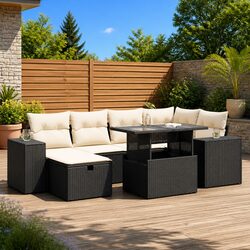 8-Piece Modular Black Poly Rattan Garden Sofa Set