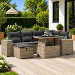 Durable 8-Piece Grey Poly Rattan Garden Sofa Set