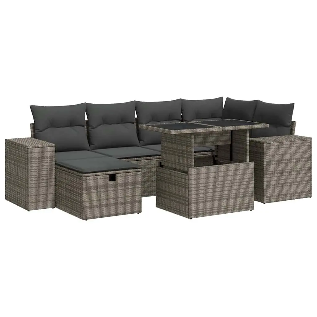Garden Sofa Set PE Rattan 8 Piece Outdoor Furniture Grey with Cushions